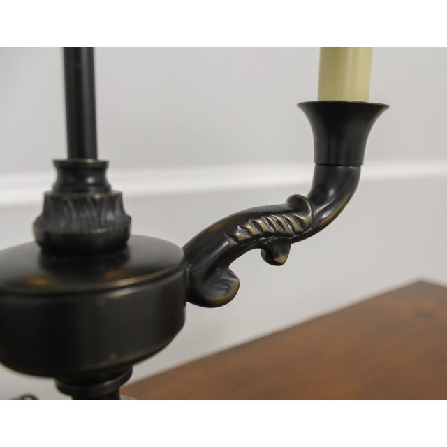 Traditional Bronze Finish Double Arm Table Lamp W. Tole Shade For Sale - Image 3 of 9