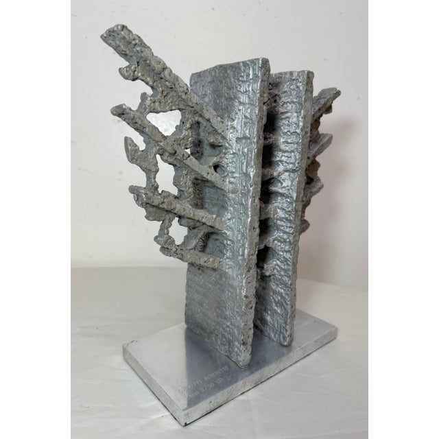 Metal Vintage 91' Chrome Metal Brutalist Statue Sculpture Presentation Award Silver For Sale - Image 7 of 11