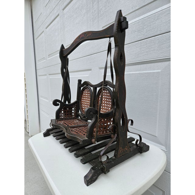 Antique Miniature Swing Set With Cane Seats - Plant Stand For Sale - Image 9 of 17