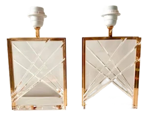 Acrylic Glass Table Lamps with Gilt Structure, Italy, 1970s, Set of 2