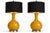 Late 20th Century Mustard Ceramic Gourd Table Lamps With Black & Gold Drum Shades - a Pair For Sale - Image 4 of 4