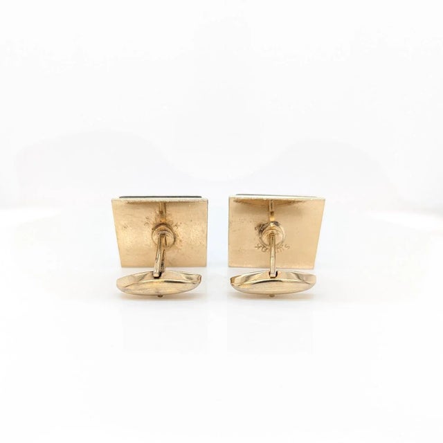 Swank Inc. Vintage American Swank Square Brass & Inlaid Stone Cufflinks For Sale - Image 4 of 12