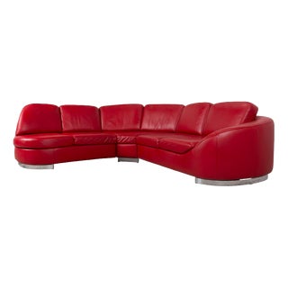 Ruby Red Leather Corner Sofa from Ewald Schillig For Sale