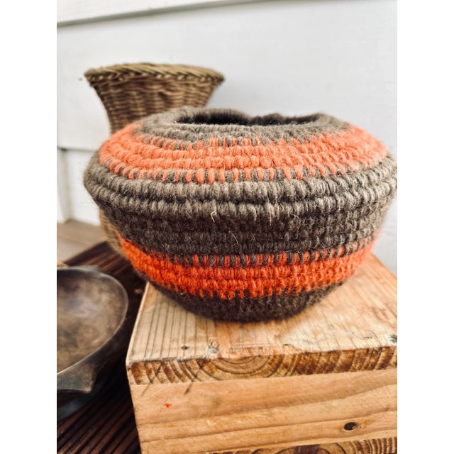Tribal 1970s Vintage Handcrafted Coiled Yarn Basket For Sale - Image 3 of 12