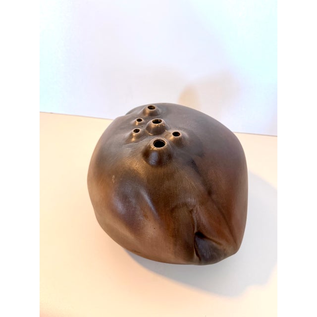 Ceramic Brown Lacquered Ceramic Tulip Vase / Centerpiece attributed to Giacomo Onestini, 1970s For Sale - Image 7 of 15