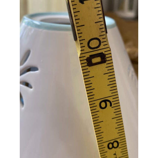 1990s Vintage Lenox British Colonial Scenic Candle Lamp Featuring a Pierced Pineapple Shade and a Hand-Painted Tropical Coastal Scene on the Base For Sale - Image 5 of 9