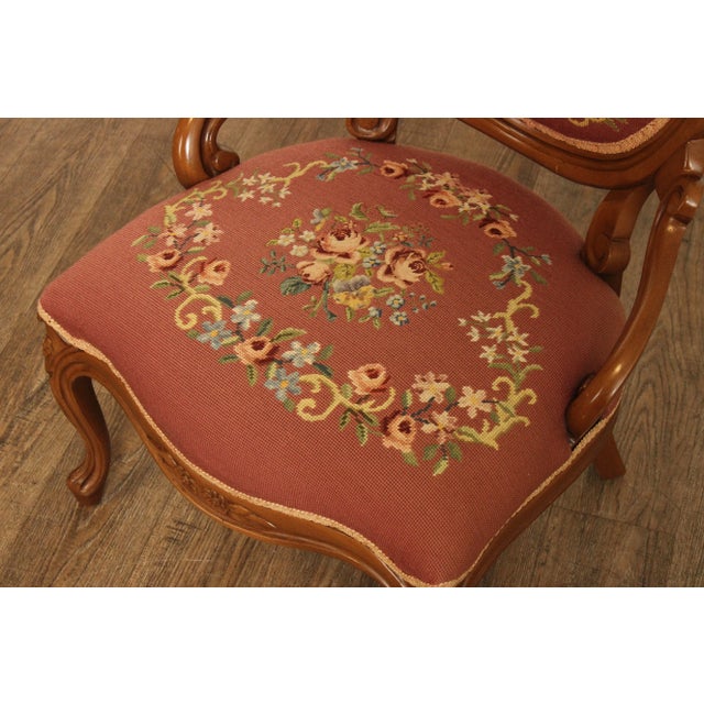 Victorian Pair of Needlepoint Upholstered Parlor Armchairs For Sale - Image 11 of 12