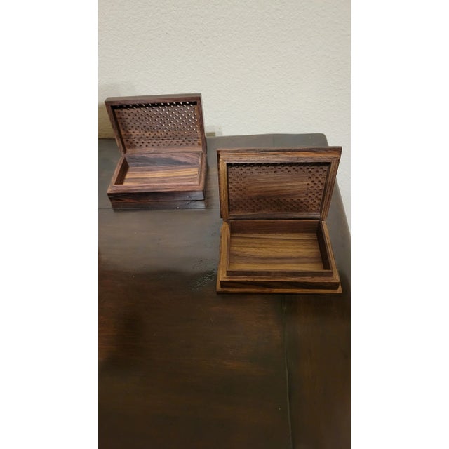 Boho Chic Mid 20th Century Hand Carved Wooden Trinquet Boxes - Set of 2 For Sale - Image 3 of 12