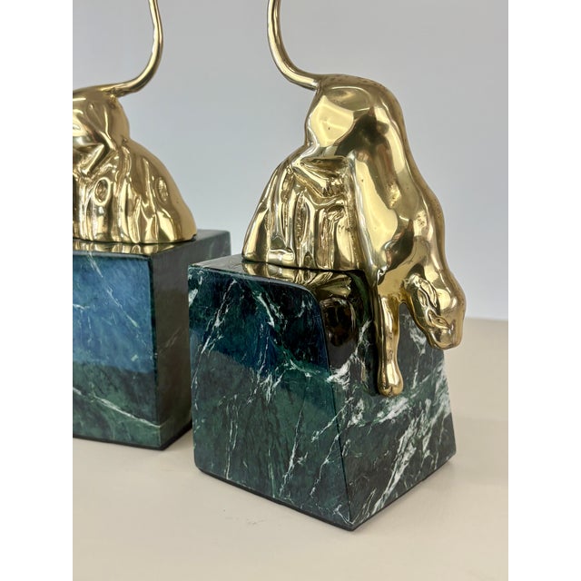 1980s 1980s Postmodern Hollywood Regency Brass Panther & Green Marble Bookends - A Pair For Sale - Image 5 of 5