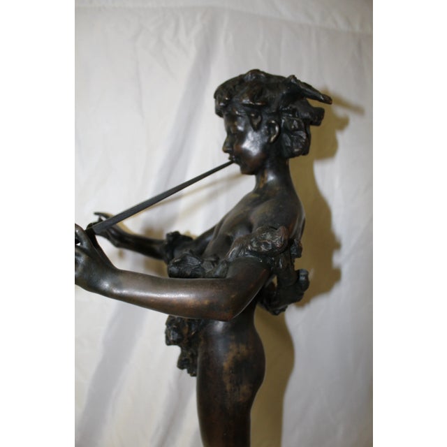 Metal Antique, Pan Boy of Rohallion With Flutes Signed and Dated 1890 Bronze Sculpture, Paris For Sale - Image 7 of 13