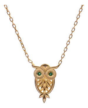 Mystic Owl Emerald Eyes Gold Necklace