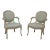 Pair French Painted Finish Medallion Back Armchairs For Sale