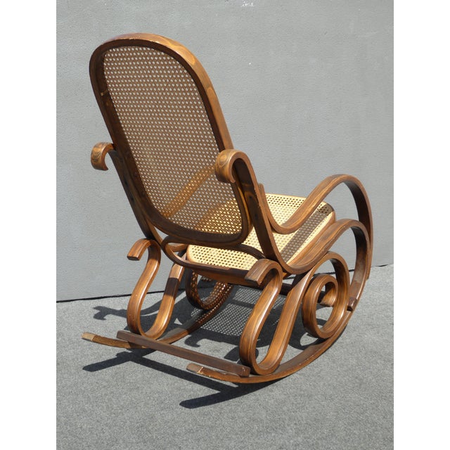 Bentwood Cane Back Rocking Chair In The Style of Michael Thonet | Chairish