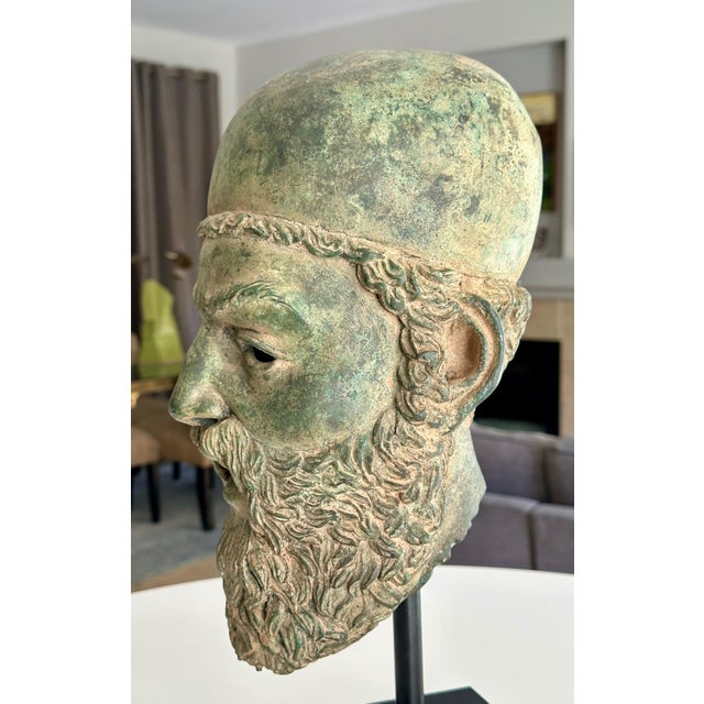 Green Vintage Patinated Bronze Bust Greek Scholar For Sale - Image 8 of 17