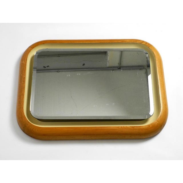 Large Minimalist Oak Backlit Illuminated Wall Mirror, Italy, 1960s For Sale - Image 14 of 18