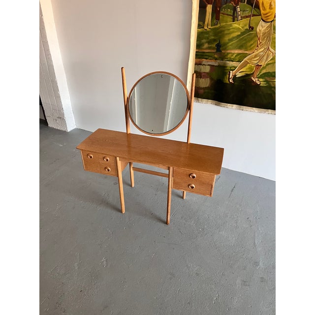 Vintage Norwegian Oak Dressing Table with Mirror, 1970s, in Very Good conditions. Designed 1970 to 1979