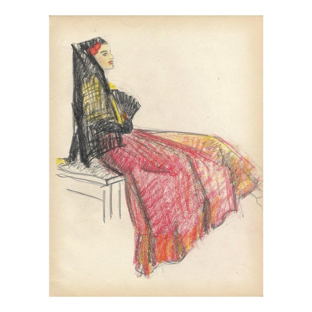 1940s Grace Spongberg Drawing of a Spanish Lady For Sale