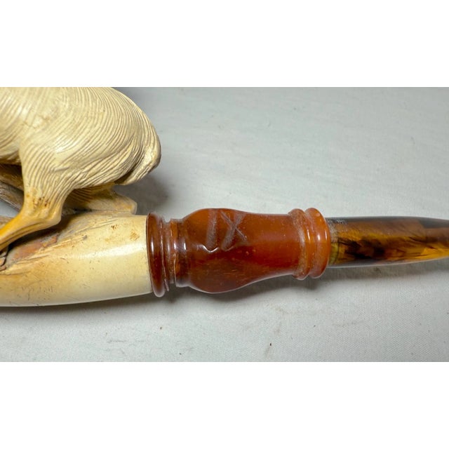 Ceramic Huge Antique 1894 Hand Carved Buck Deer Figural Meerschaum Smoking Pipe Amber For Sale - Image 7 of 18