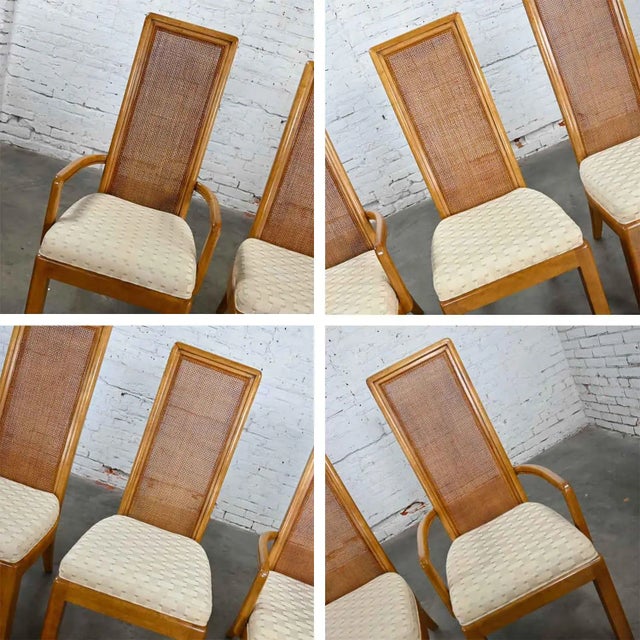 Late 20th Century Modern Campaign Style Dining Chairs Light Wood & Cane by American of Martinsville, Set of 4 For Sale - Image 13 of 16