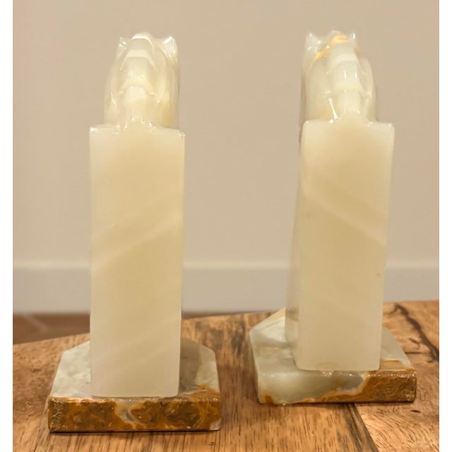 Mid-Century Modern Beige Onyx Marble Horse Head Bookends, a Pair For Sale - Image 4 of 9