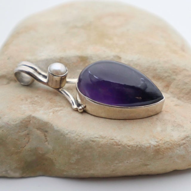 Vintage Amethyst With Pearl Sterling Silver Pendant For Sale - Image 13 of 13
