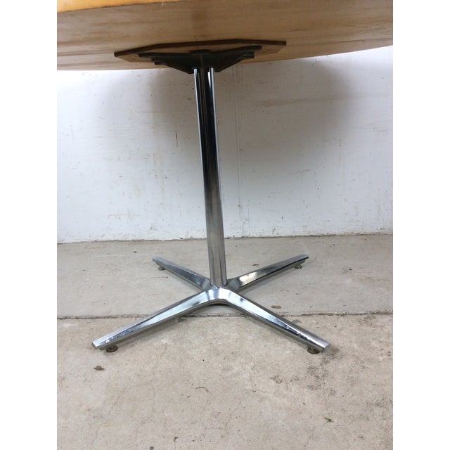 Mid Century Modern Round Dining Table With Butcher Block Top and Chrome Base For Sale In Philadelphia - Image 6 of 15