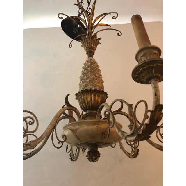 Italian Pineapple Carved Wood and Iron Chandelier For Sale - Image 4 of 12