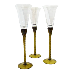 Late 20th Century Vintage Monumental Forest Green Stem Wine Glasses- Set of 3