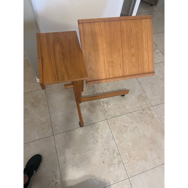 1980s Furbo Spottrup Style Mid-Century Danish Teak Rolling Adjustable Tray Table For Sale - Image 4 of 11