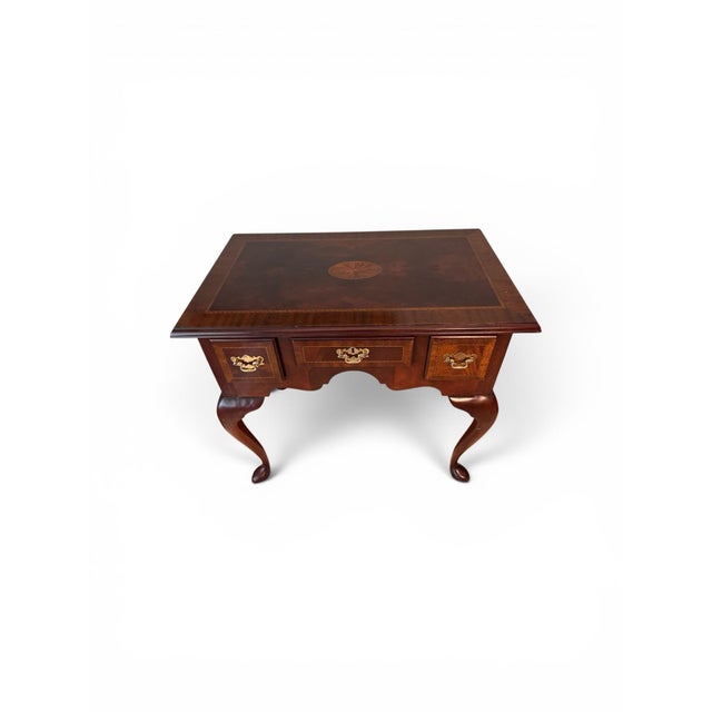 1980s 1980s Queen Anne Style Inlaid Mahogany Lowboy Table With Three Drawers For Sale - Image 5 of 6