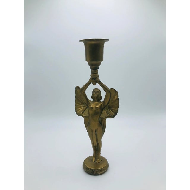 Vintage Brass Winged Victory Figure Candle Holder For Sale - Image 9 of 9