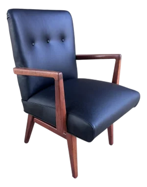Vintage Mid Century Modern Jens Risom Style Chair in Black Leather