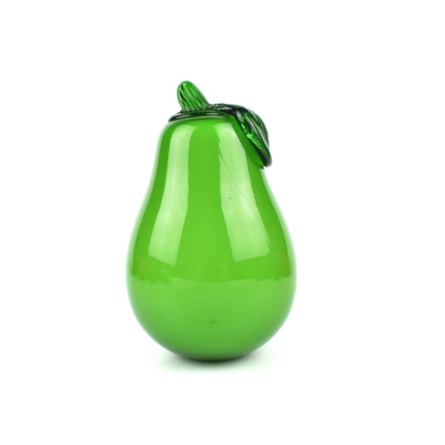 Glass Mid Century Modern Handblown Green Pear Figurine Art Glass For Sale - Image 7 of 7