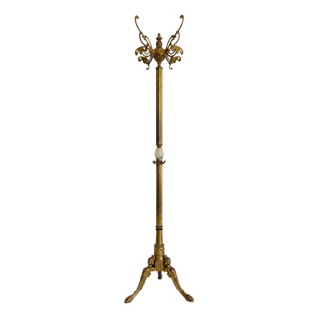 Vintage Italian Brass Coat Rack with Onyx Marble Centrepiece, 1960s For Sale