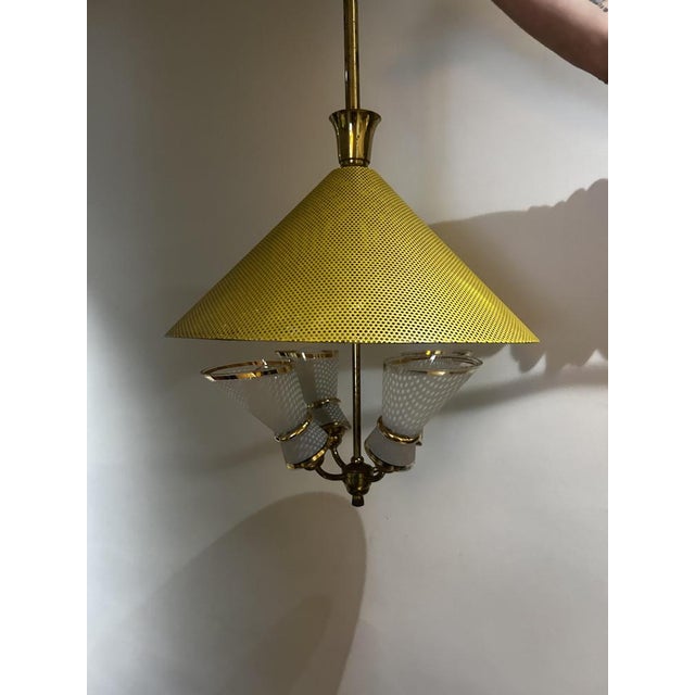 Mid-Century Modern Italian Yellow and Brass Pendant, 1950s For Sale - Image 3 of 11