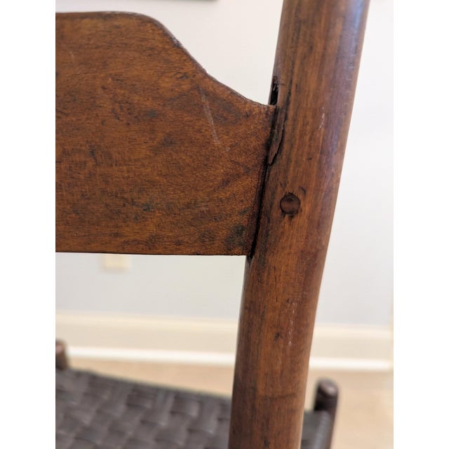19th Century Primitive Child's Ladderback Chair With Woven Leather Seat For Sale - Image 11 of 14