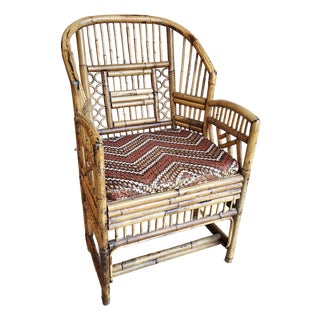 1970s Vintage Brighton Pavilion Burnt Bamboo & Rattan Armchair For Sale