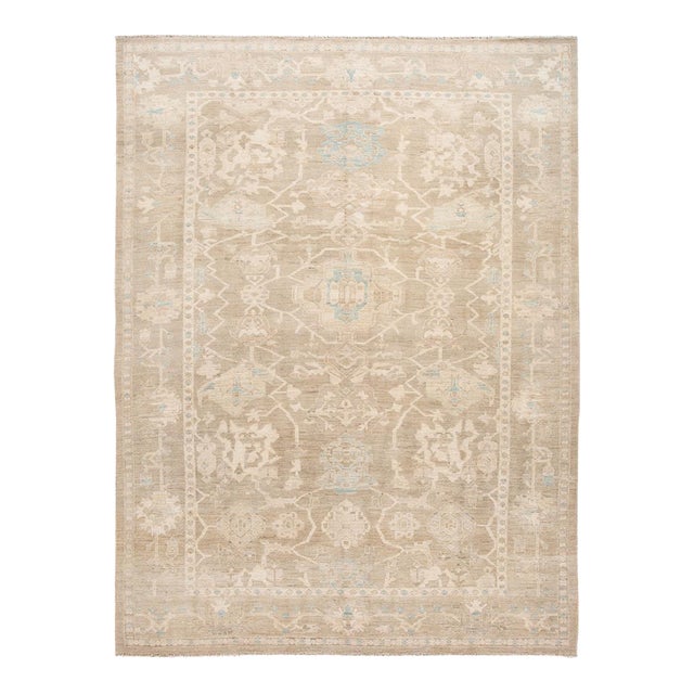21st Century Modern Tan Beige Sultanabad Wool Rug For Sale