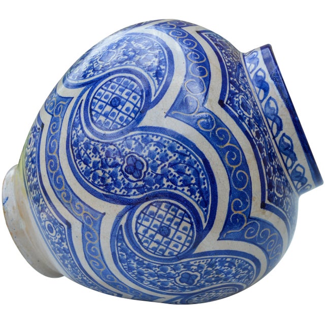 Ceramic Blue Arabesque-Patterned Vase For Sale - Image 7 of 9