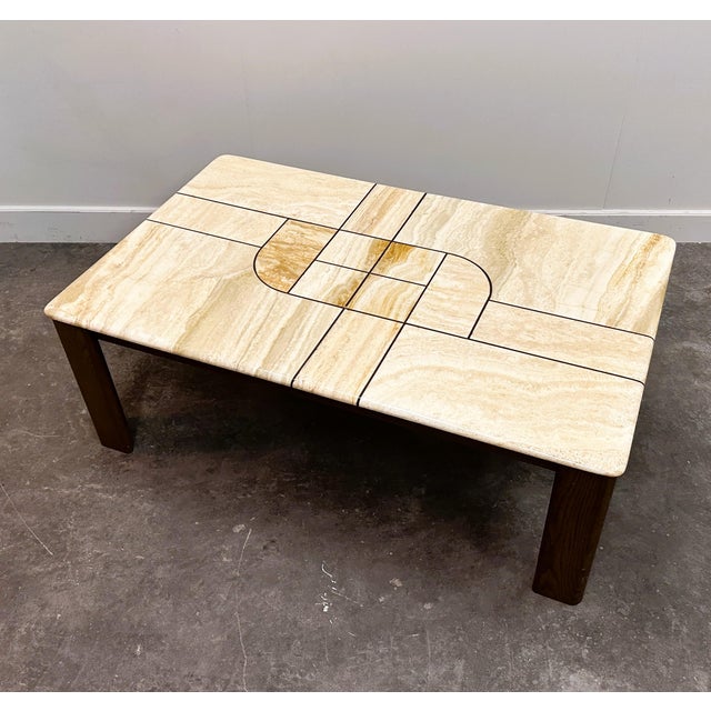 Travertine Coffee Table with Sculptural Top and Oak Base, 1970s For Sale - Image 15 of 15
