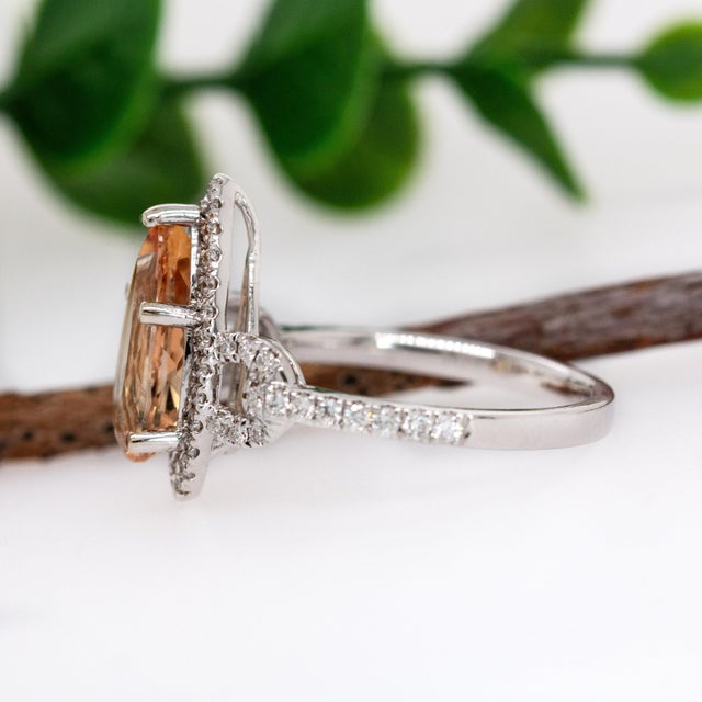 Metal 2.5cts, 12x6mm Imperial Topaz & Accented Natural Diamonds Ring in 14k Solid Gold For Sale - Image 7 of 10