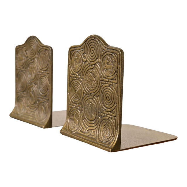 Tiffany Studios New York Bronze Doré Zodiac Bookends, Circa 1910 For Sale