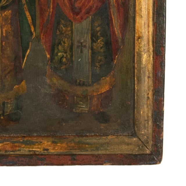 Antique Greek Orthodox Gilded Hand-Painted Egg Tempera Double Sided Icon, 1850 For Sale - Image 14 of 15