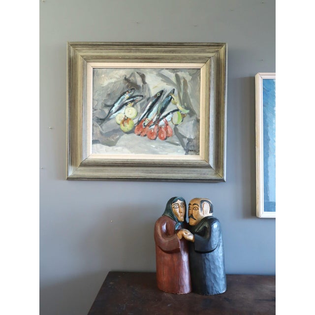 Mid-Century Modern 1961 Mid-Century Modern 'Still Life With Sardines' Vintage Swedish Expressive Still Life Oil Painting, Framed For Sale - Image 3 of 11