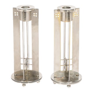 Pair of Modernist Signed Swid Powell Geometric Candlestick Holders For Sale