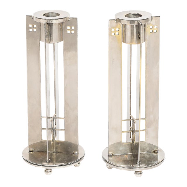 Pair of Modernist Signed Swid Powell Geometric Candlestick Holders For Sale
