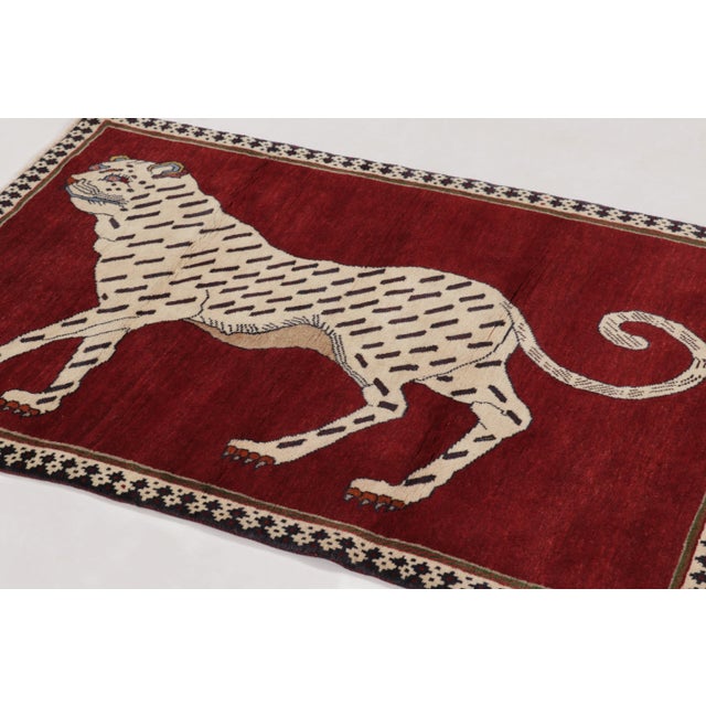 Rug & Kilim Vintage Gabbeh Rug With Leopard Pictorial by Rug & Kilim, Afghanistan, 1950-1959 For Sale - Image 4 of 9