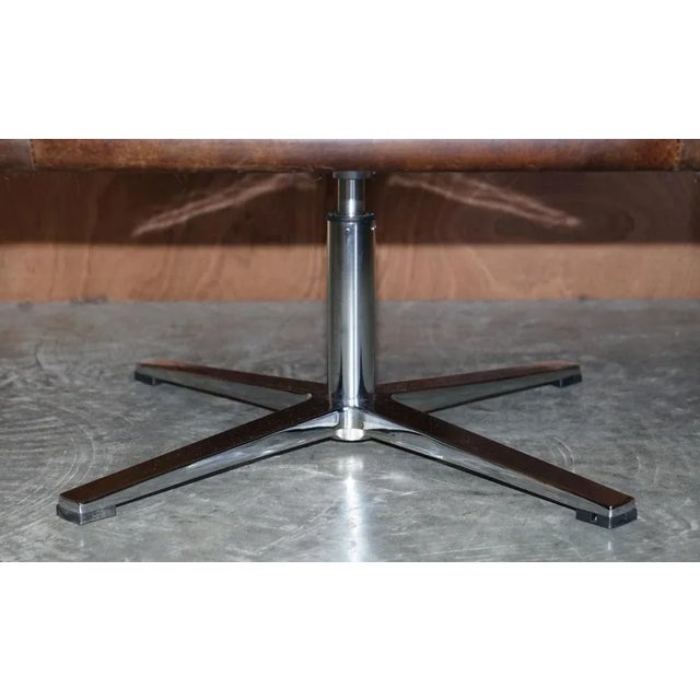 Hand Dyed Brown Leather Aviator Hammered Metal Swivel Captains Armchair For Sale - Image 12 of 18