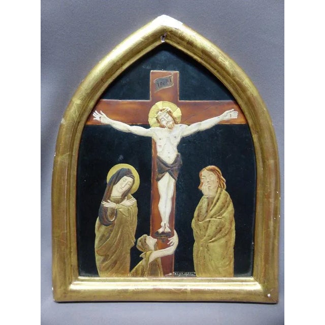 Antique Enamelled Religious Print on Copper Depicting Crucifixion For Sale - Image 6 of 9