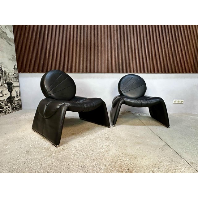 Calypso C35 Leather Lounge Chairs by Vittorio Introini for Saporiti, Italy, 1980s, Set of 2 For Sale - Image 10 of 18